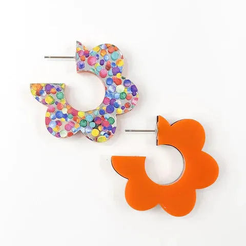 1.5 Flippy Acrylic Hoop Earrings - Bright Confetti & Orange