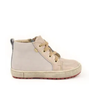 (2624C-1) Emel Beige Patent leather Lace Up Sneakers with zipper