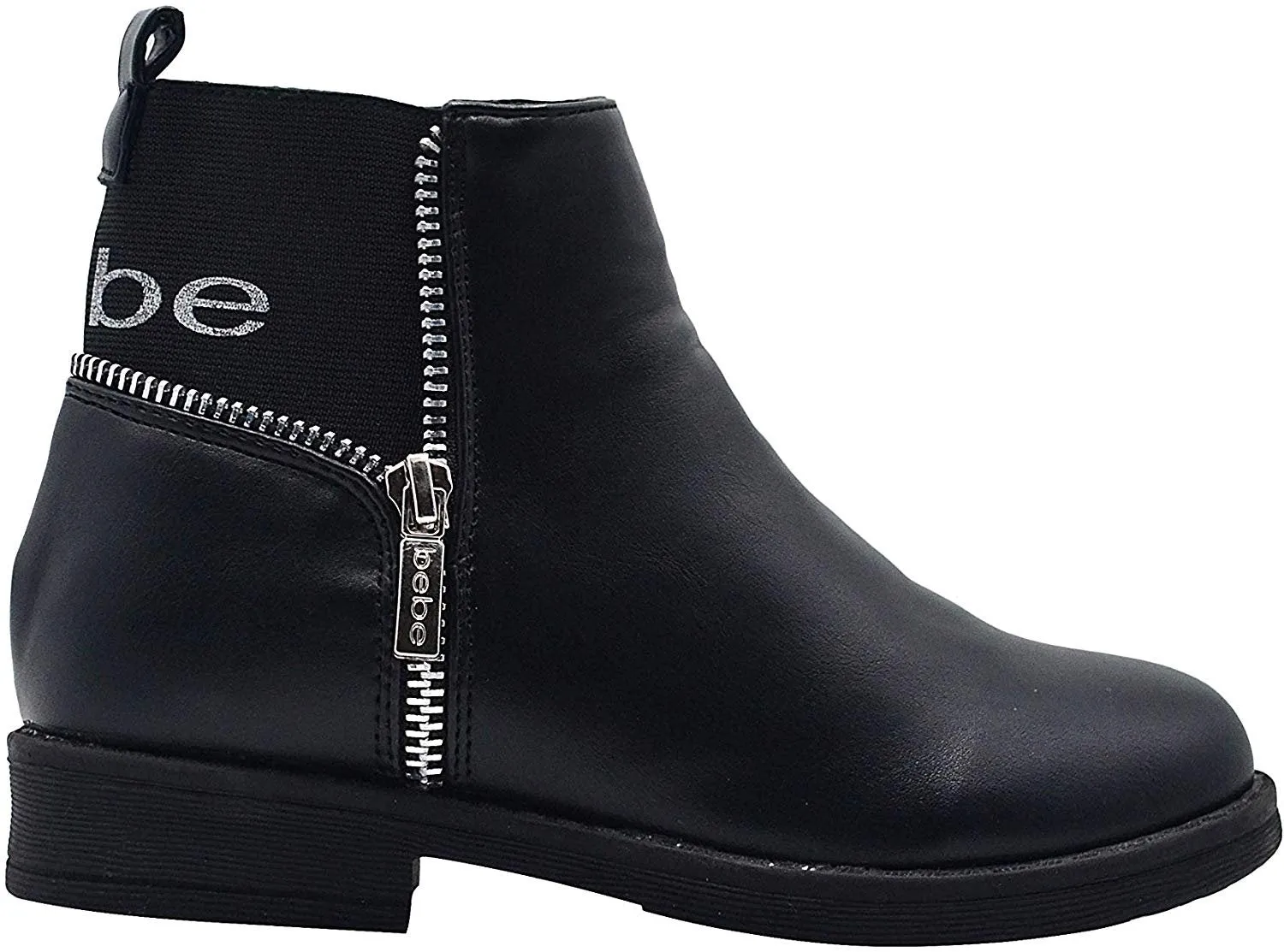 Sure! Heres an optimized title for the product:

Stylish Bebe Girls Big Kid Easy Pull-On Ankle Moto Boots with Convenient Side Zipper and Comfortable Elastic Back