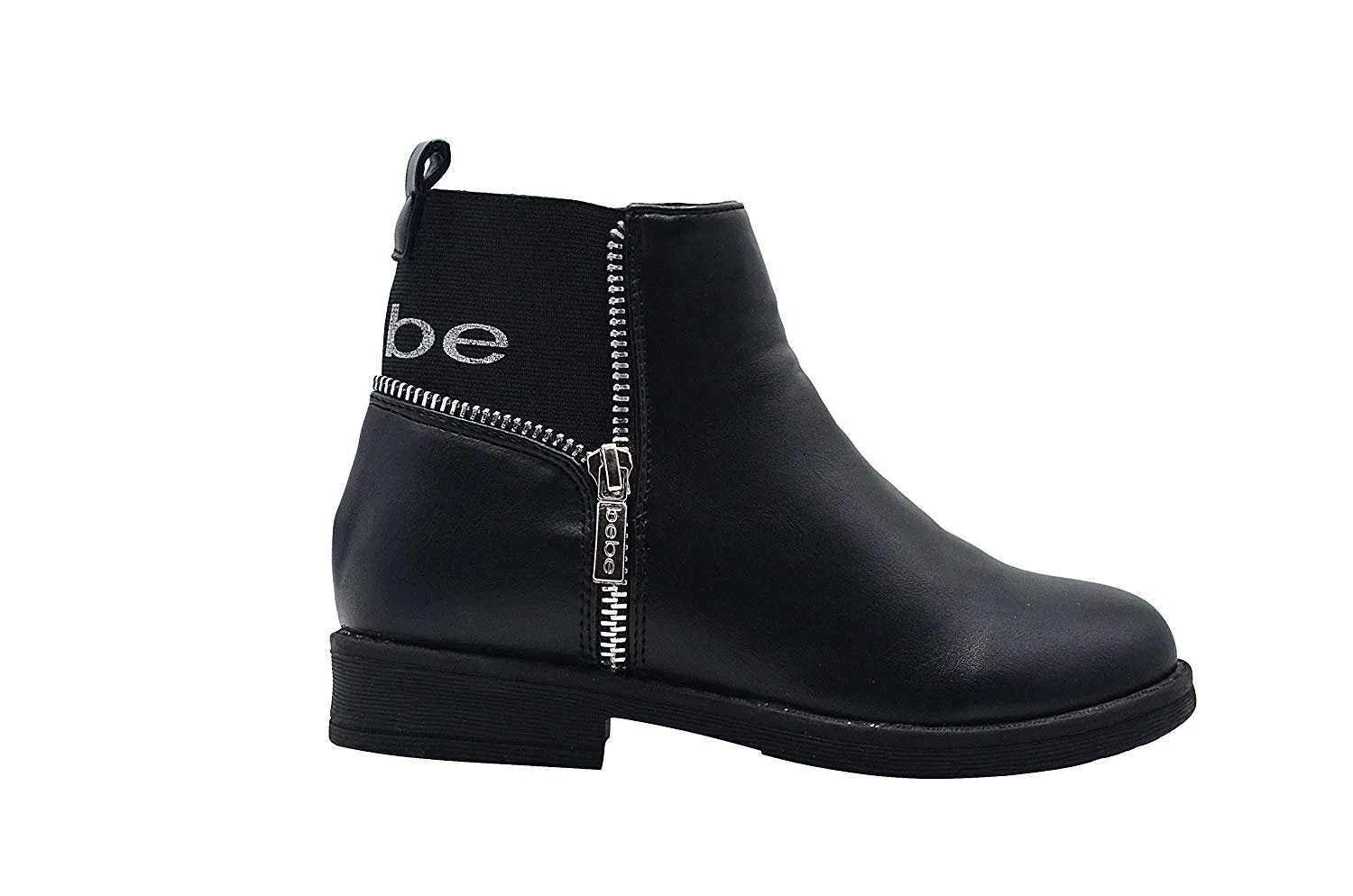 Sure! Heres an optimized title for the product:

Stylish Bebe Girls Big Kid Easy Pull-On Ankle Moto Boots with Convenient Side Zipper and Comfortable Elastic Back