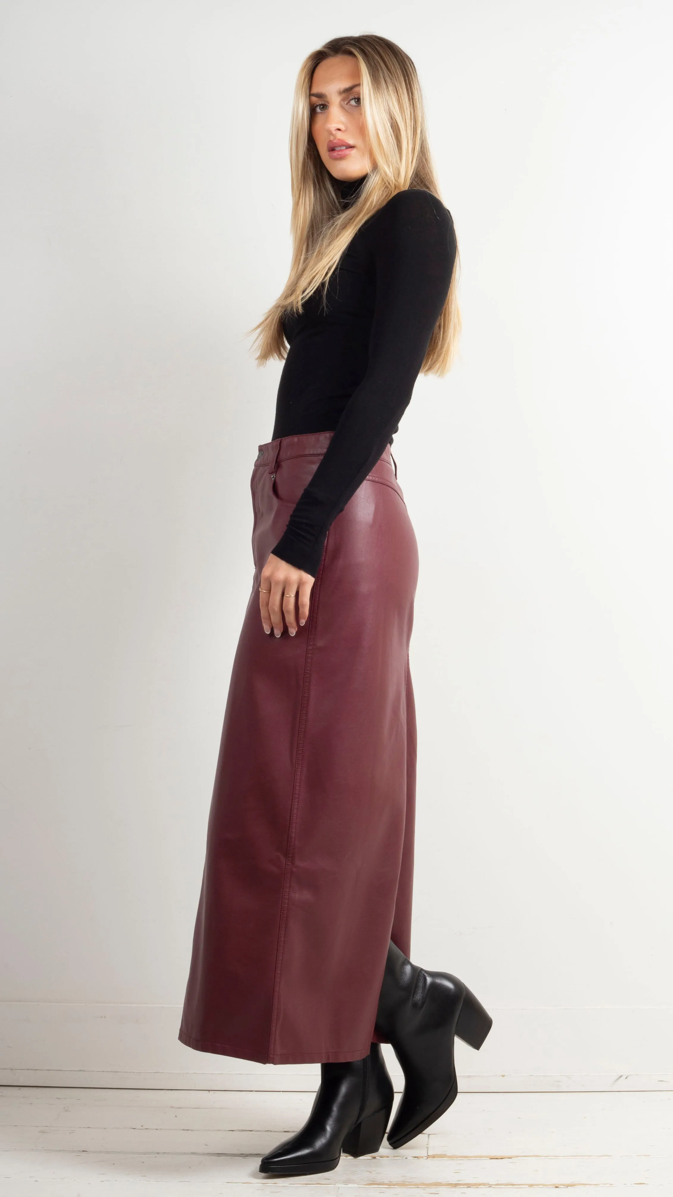 City Slicker Vegan Maxi Skirt - Red Jasper