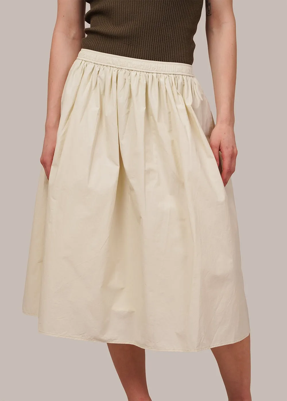 Cream Gathered Midi Skirt