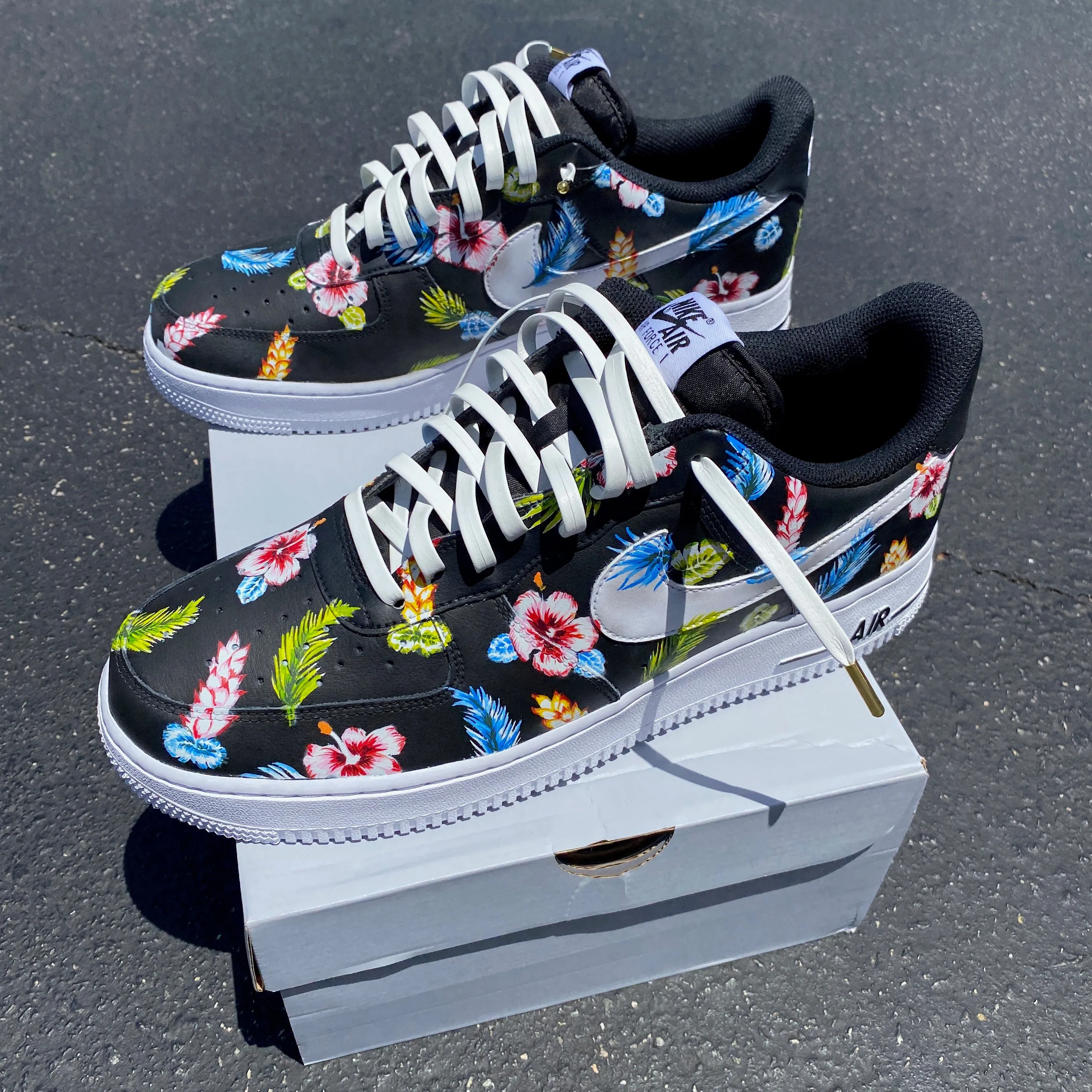 Custom Hand Painted Tropical Floral Black Nike Air Force 1 Low