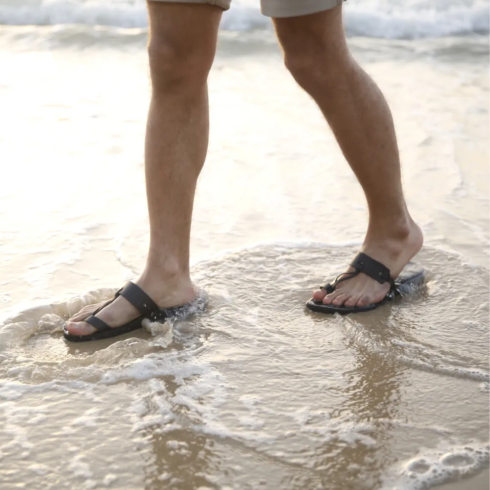 David - Leather Open Toe Sandal | Black