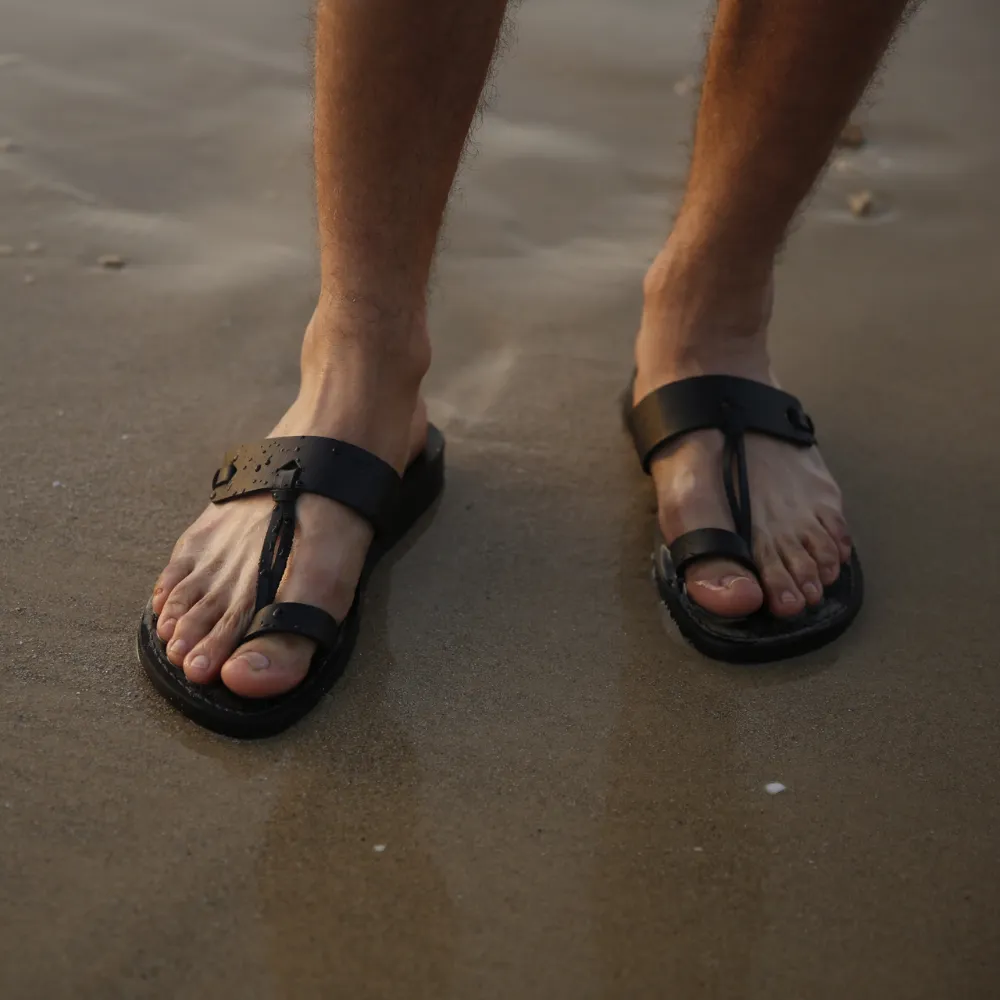 David - Leather Open Toe Sandal | Black