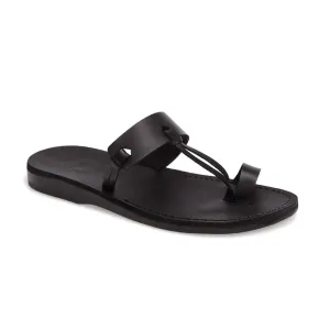 David - Leather Open Toe Sandal | Black