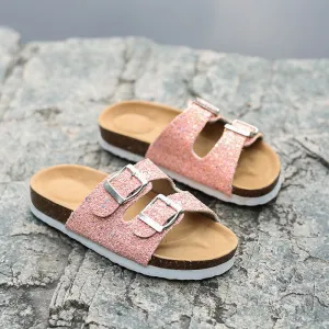 Double buckle flip flop cork slippers