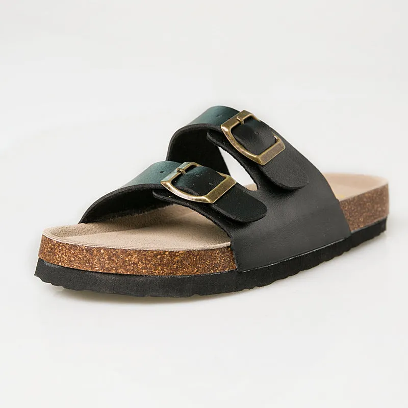 Double buckle flip flop cork slippers