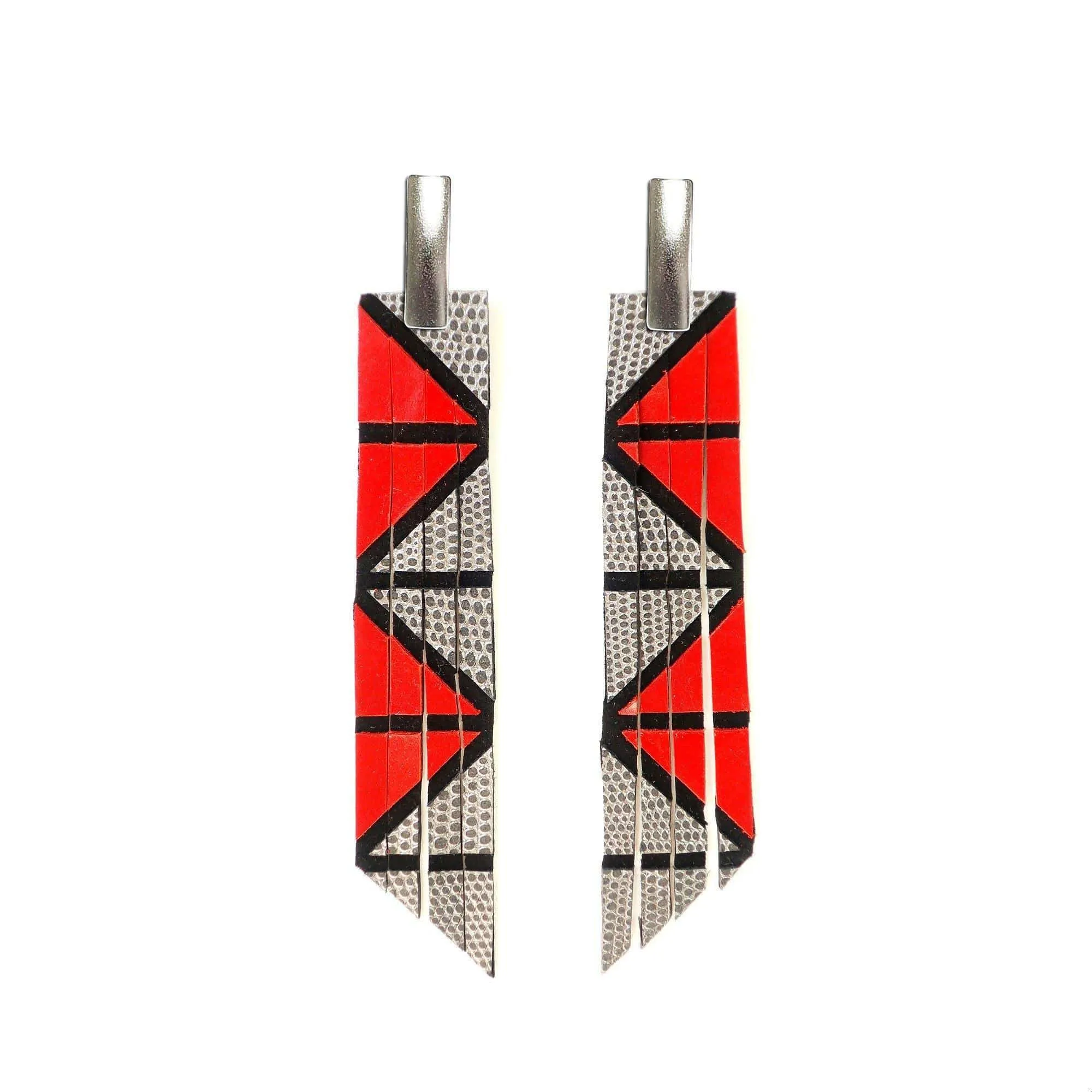 Geo gold long geometric leather earrings