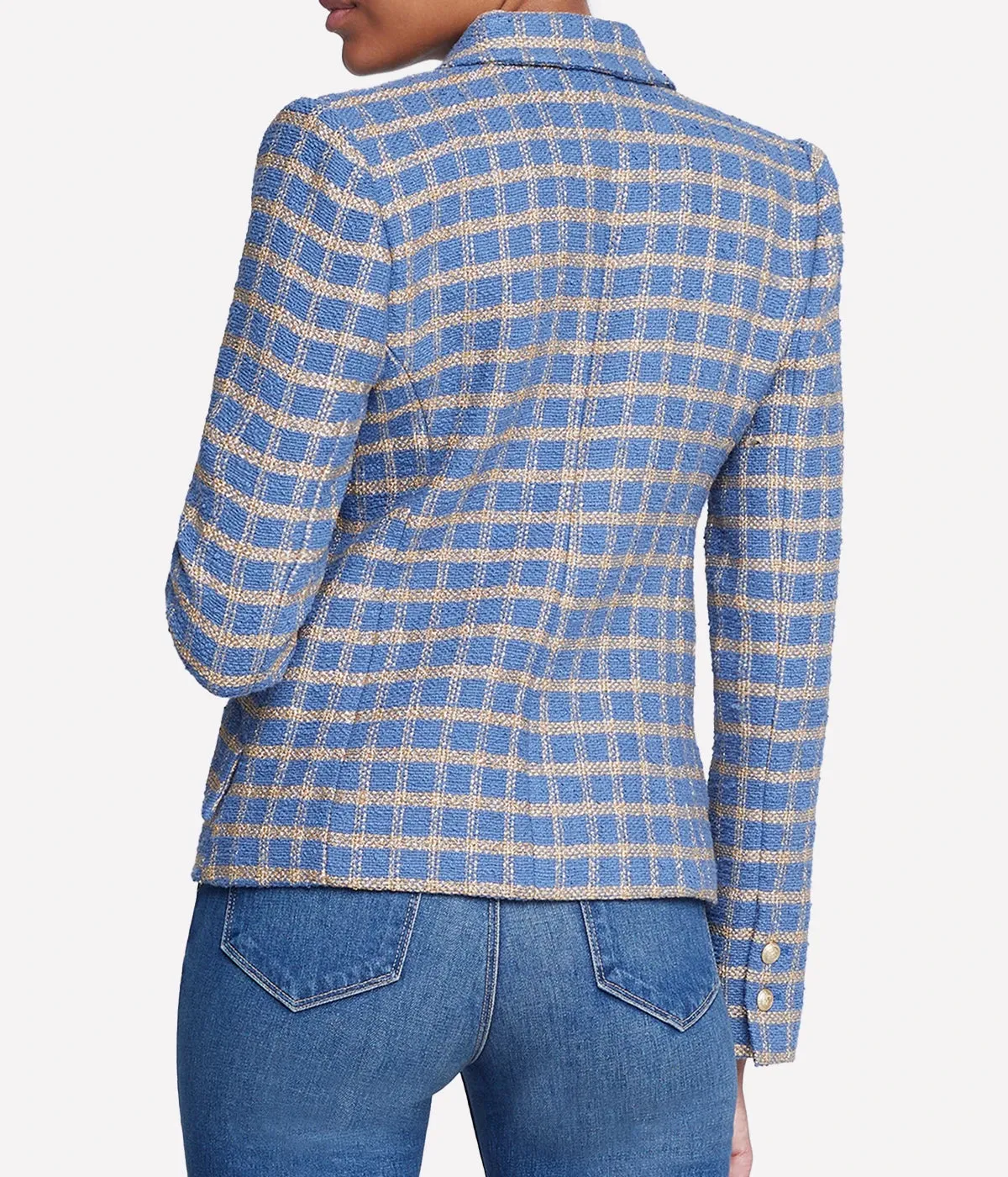 Jennah Cropped Blazer in Blue Horizon & Gold Plaid