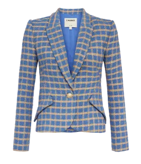 Jennah Cropped Blazer in Blue Horizon & Gold Plaid