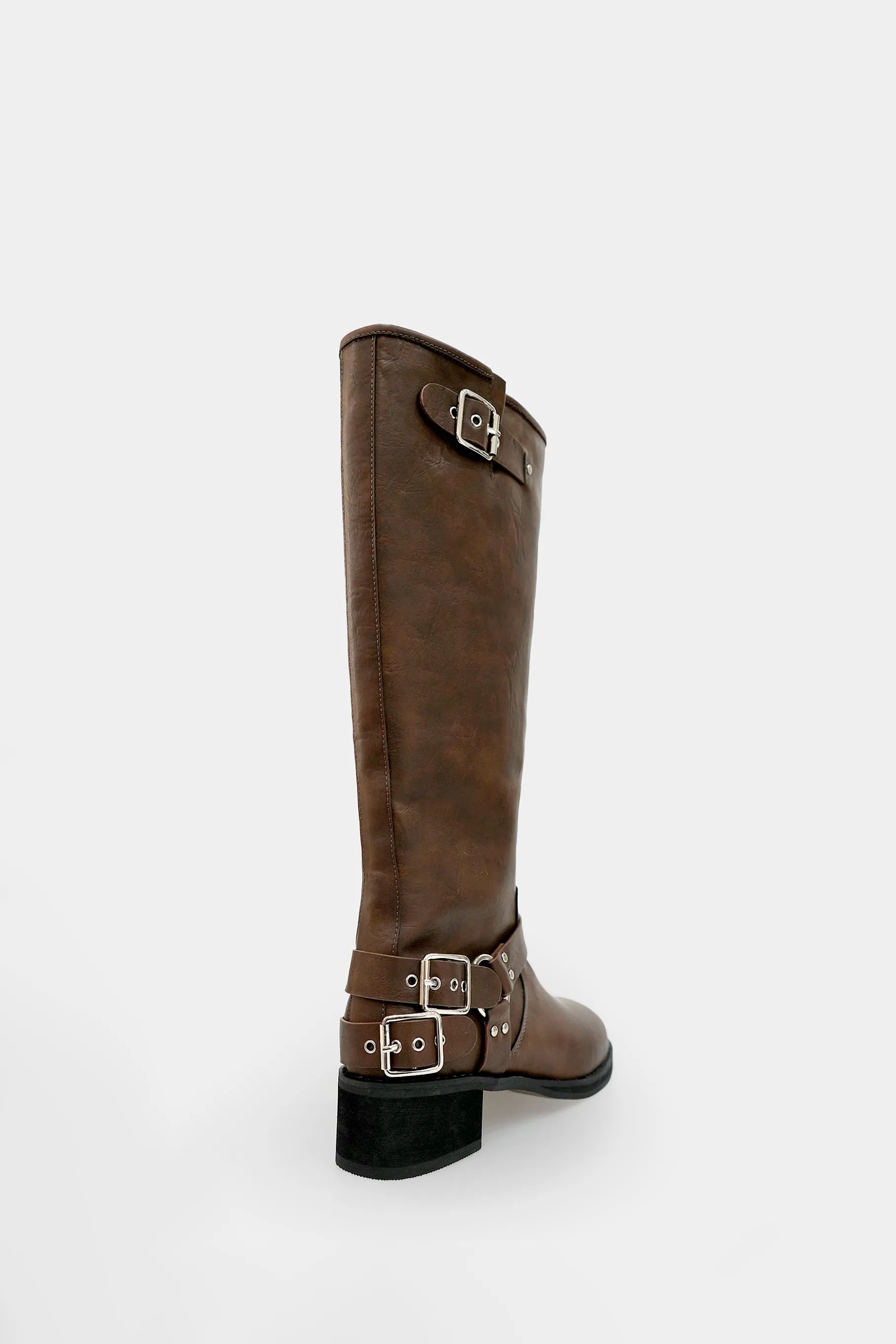 Leslie Buckle Boots, Brown