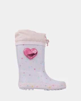 Love Heart Gumboot Lilac Rainbow