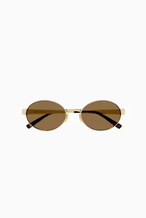 Saint Laurent Oval Gold Framed Sunglasses - Gold