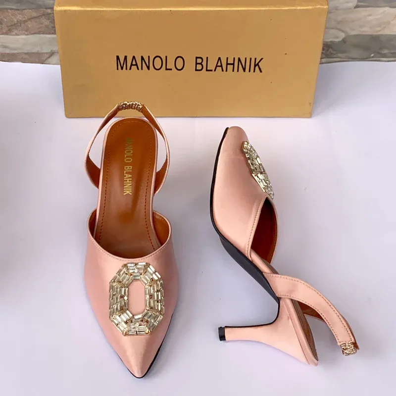 Satin Slingback Rhinestone Pumps Heels Sandals