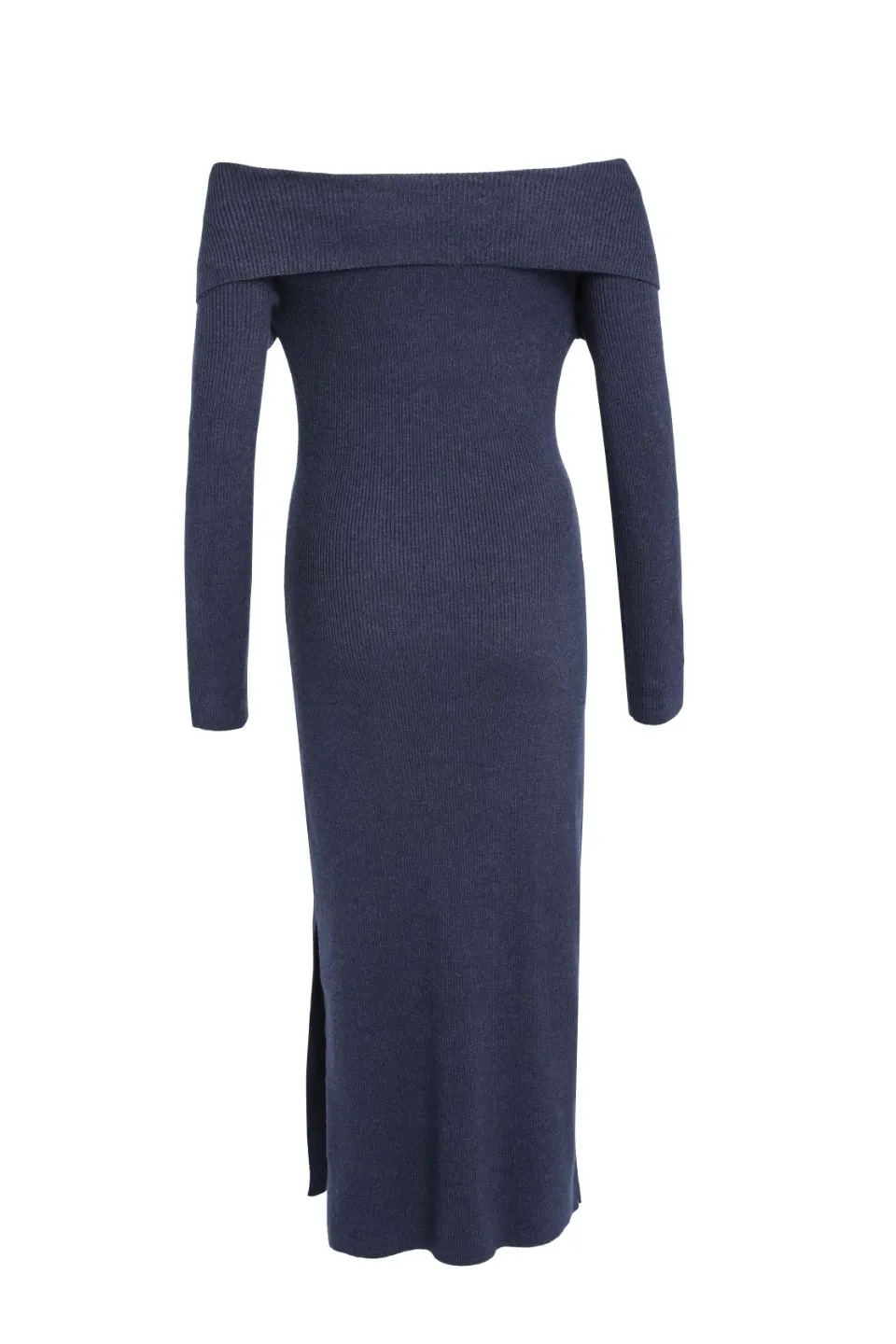 Sophie Navy Marle Off Shoulder Rib Knit Midi Dress