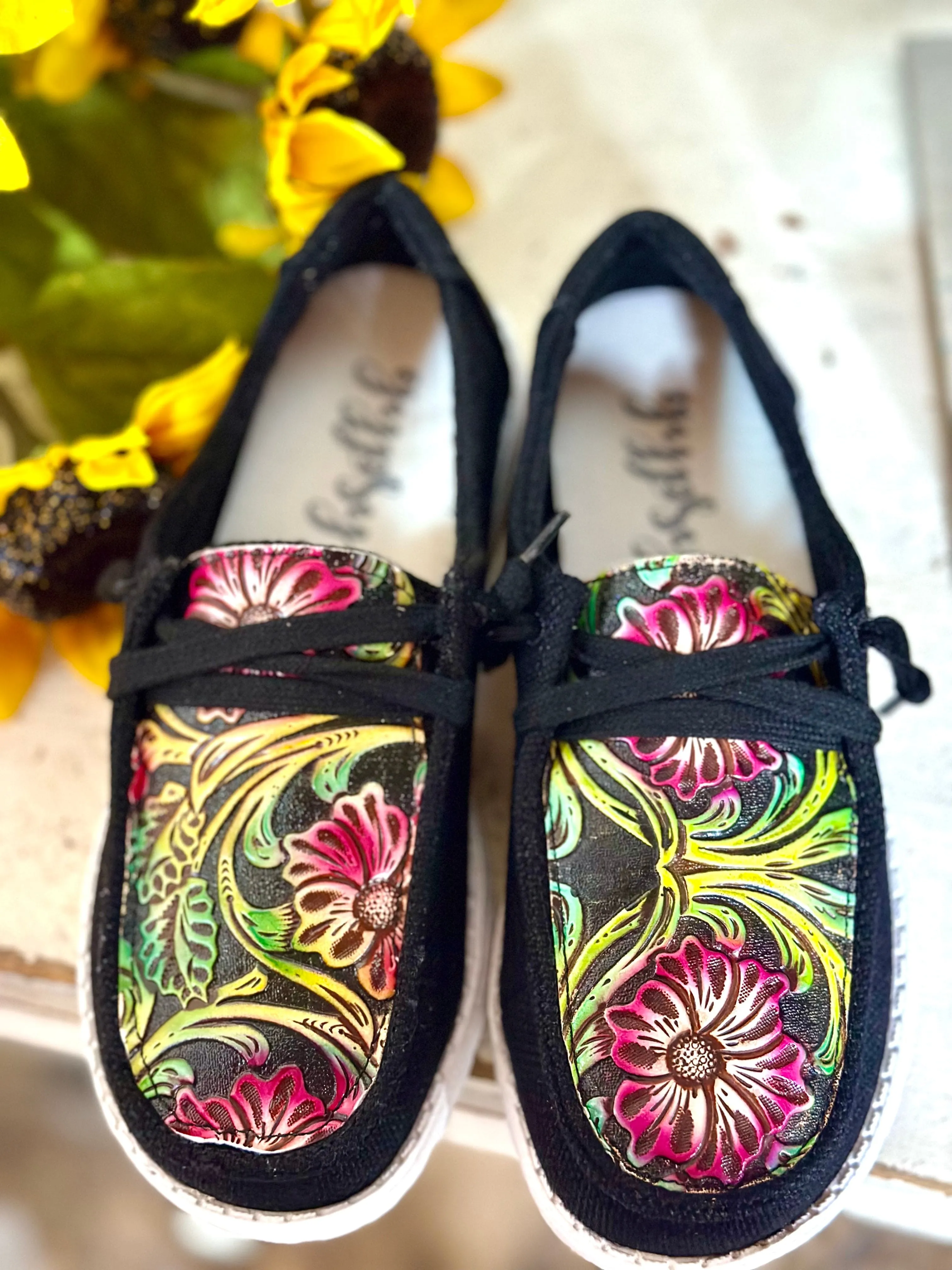 The Gypsy Jazz  Floral Tooled Top Dude Shoe