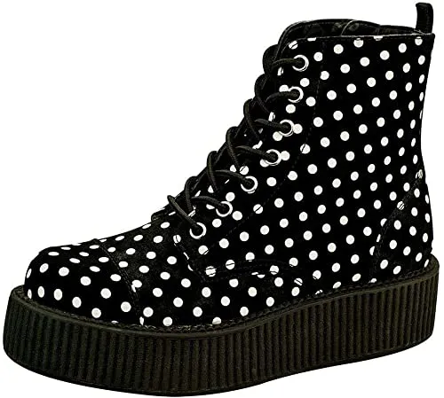 T.U.K BLACK/WHITE POLKA DOT 7 EYE VIVA MONDO CREEPER BOOT