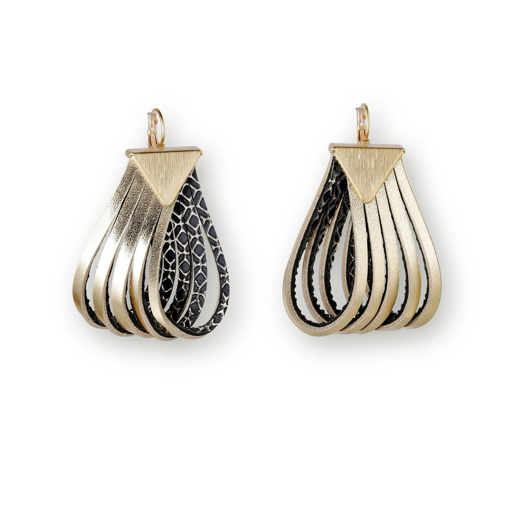 Twist bold silver leather earrings