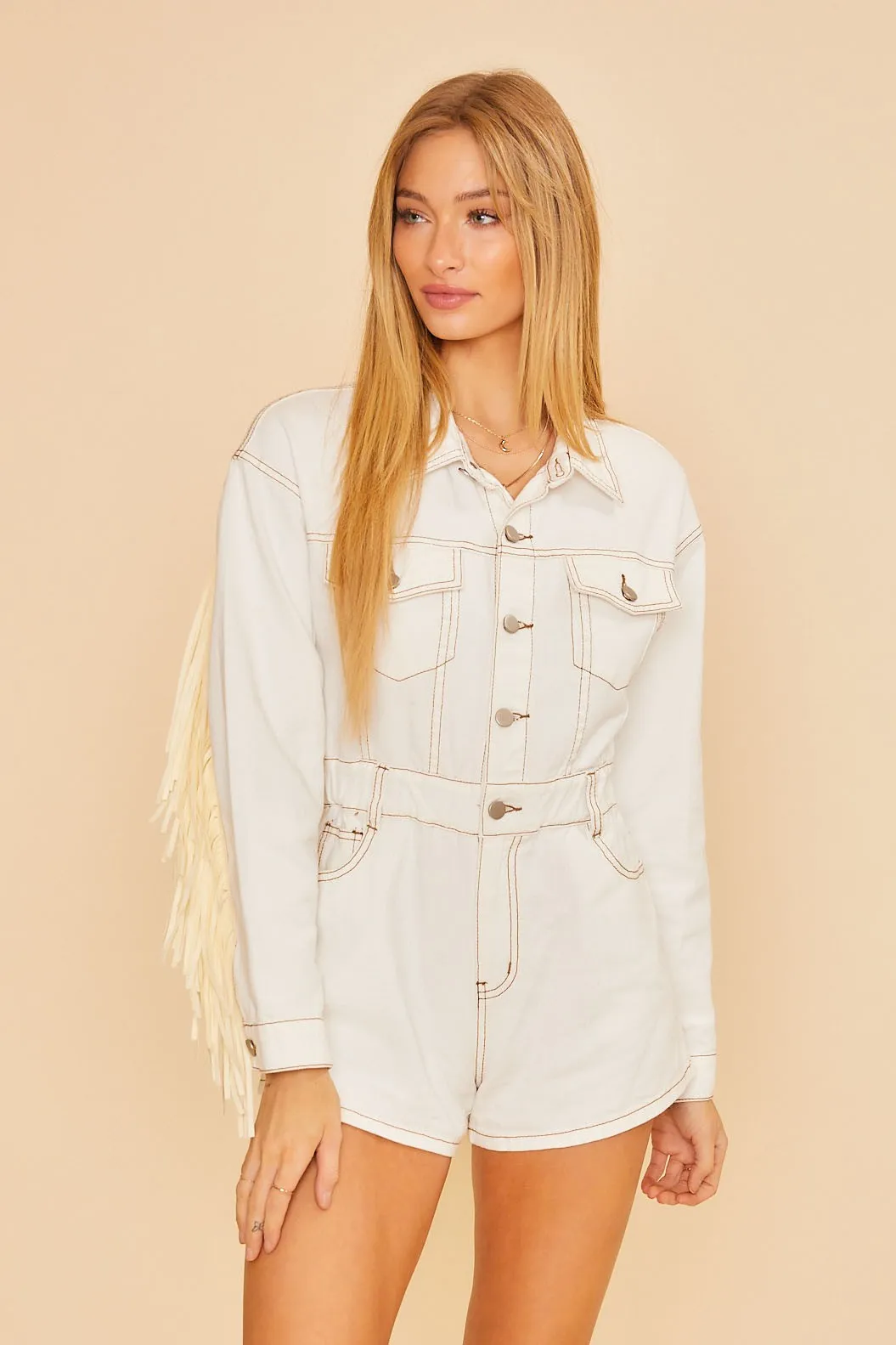 Wyoming Western Fringe Romper - White