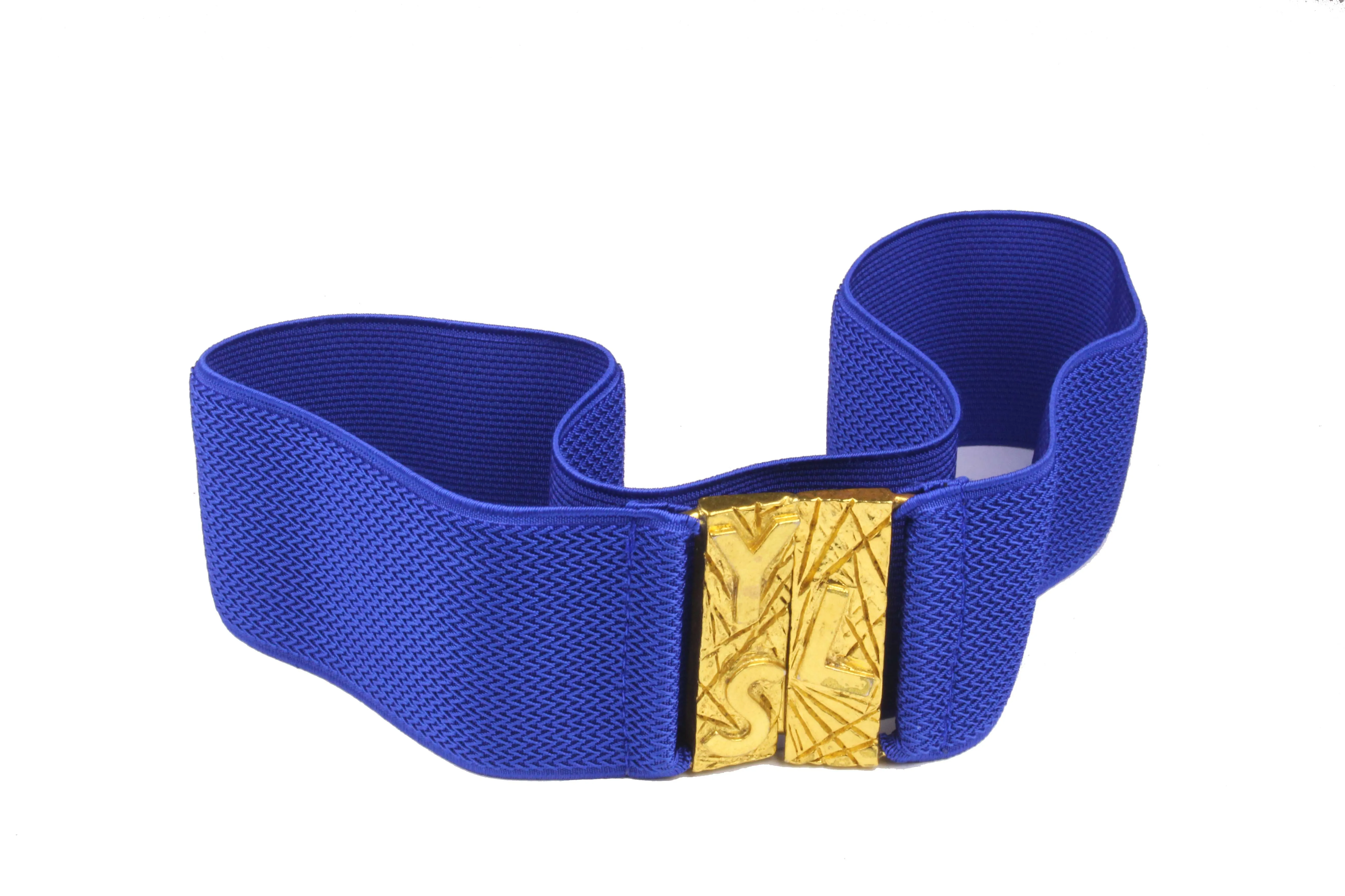 YVES SAINT LAURENT blue elastic logo belt