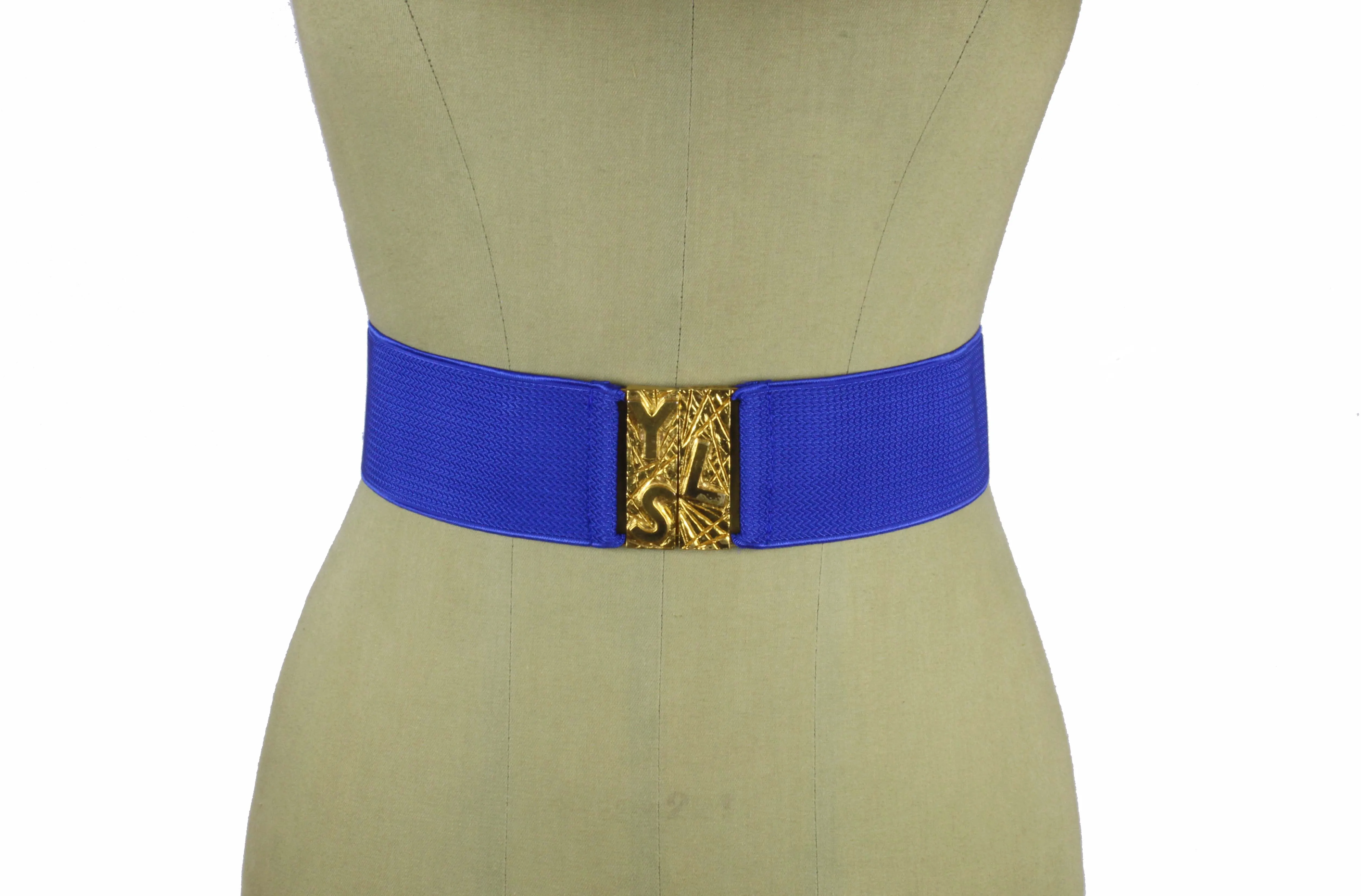 YVES SAINT LAURENT blue elastic logo belt