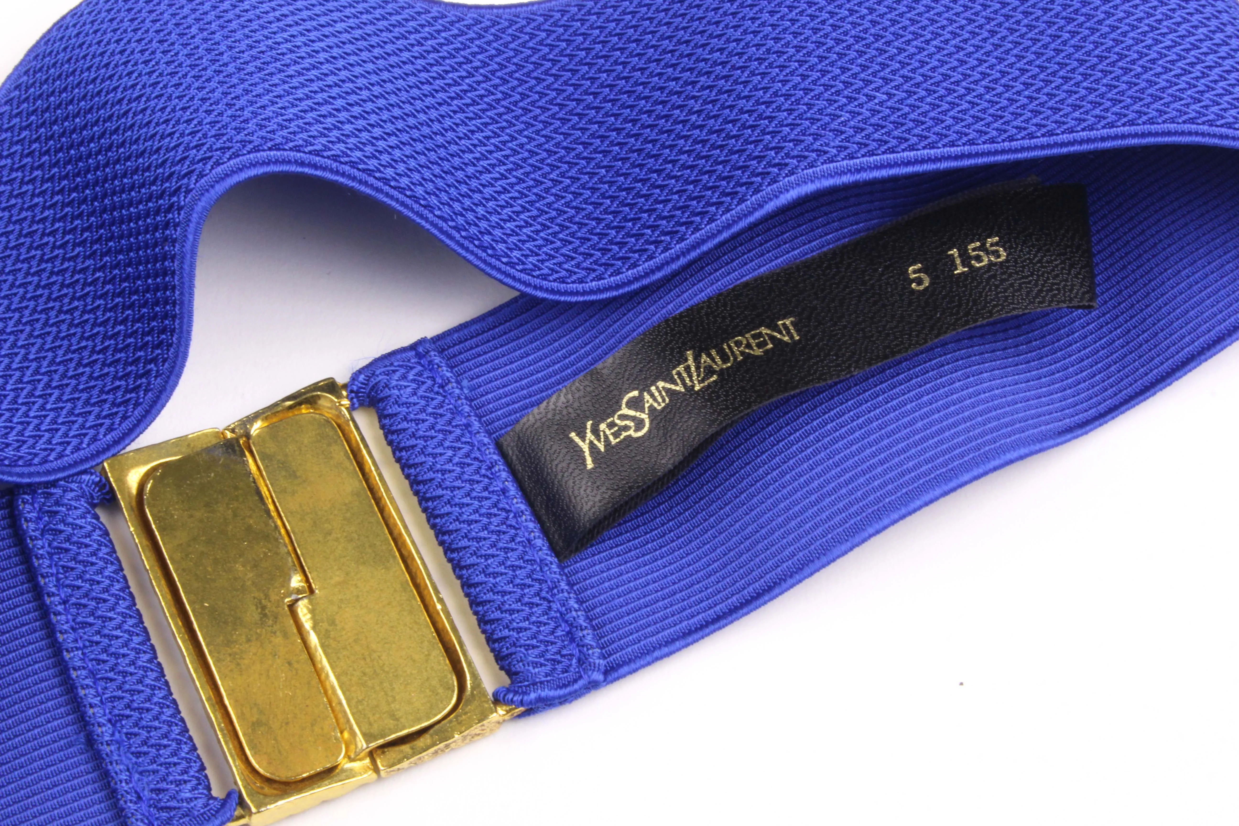 YVES SAINT LAURENT blue elastic logo belt