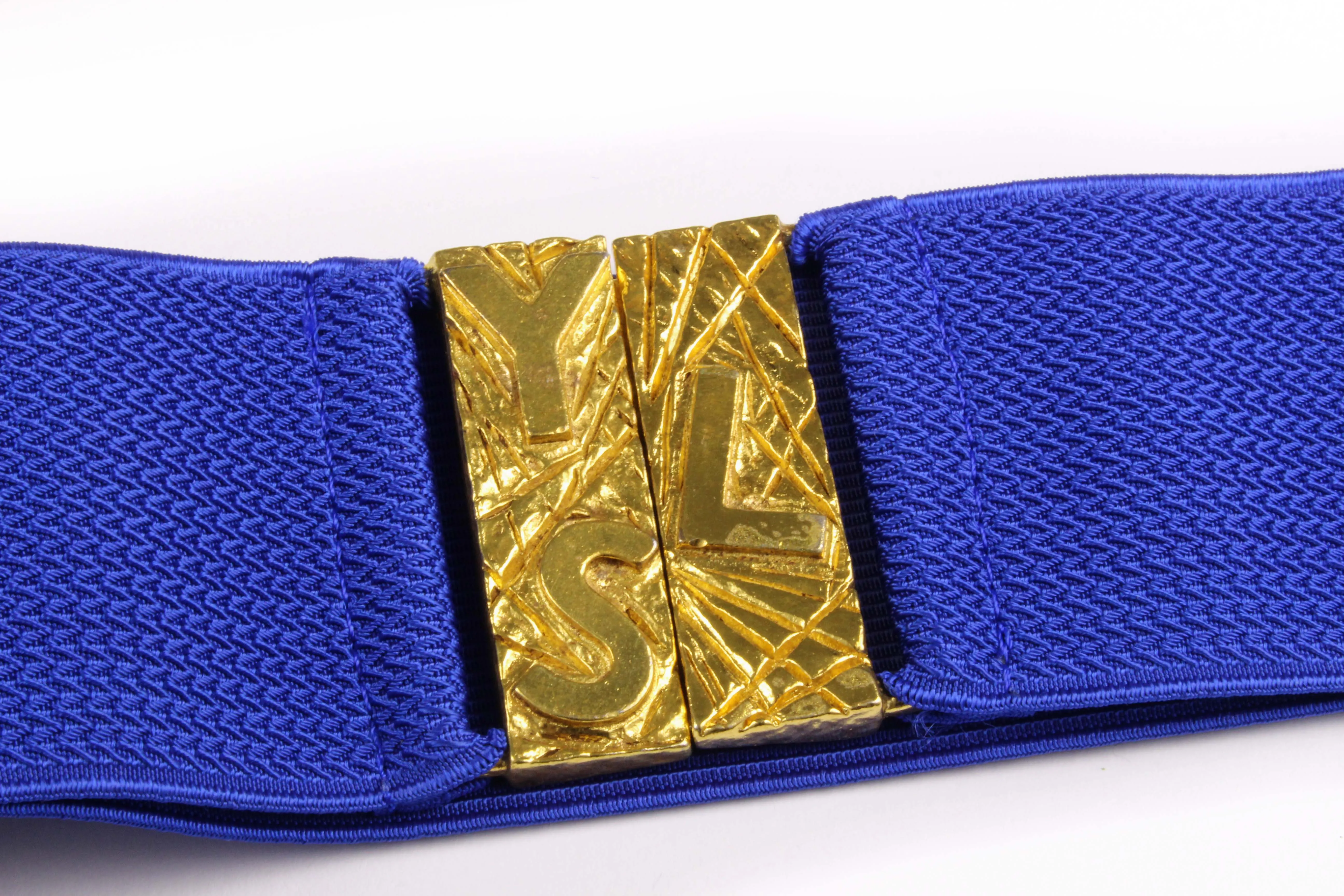 YVES SAINT LAURENT blue elastic logo belt