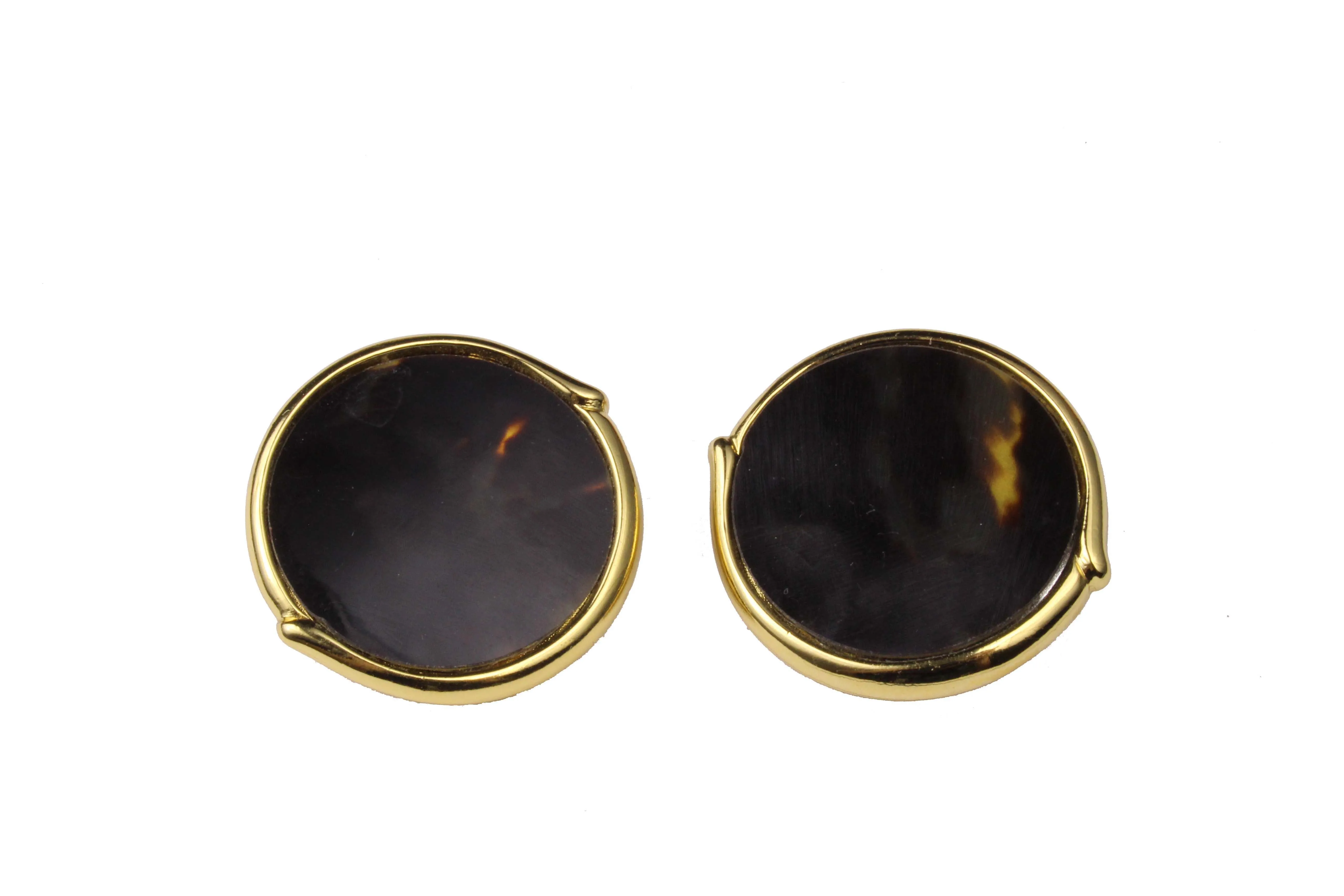 YVES SAINT LAURENT disc tortoiseshell earrings