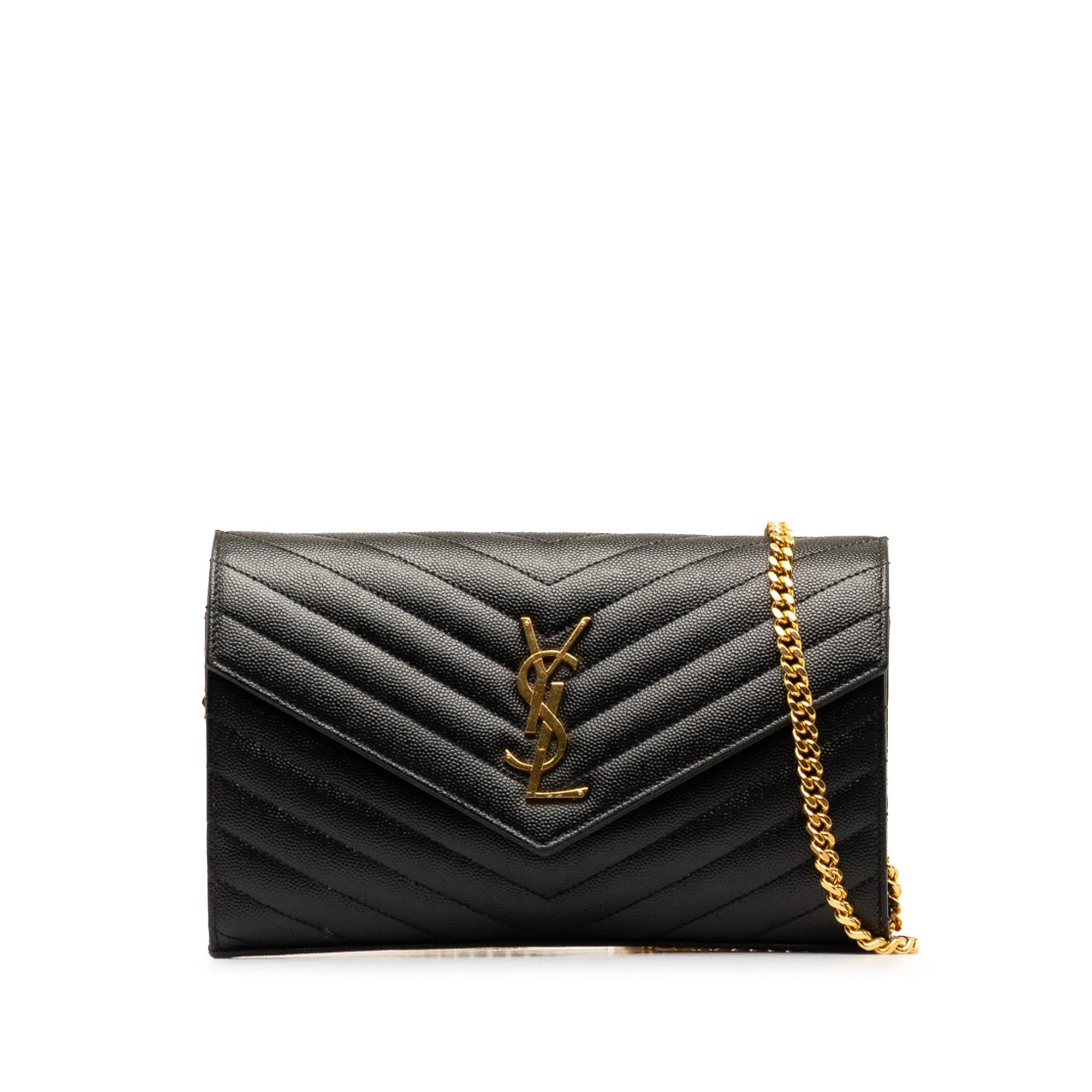 Yves Saint Laurent Envelope Wallet on Chain Black Leather