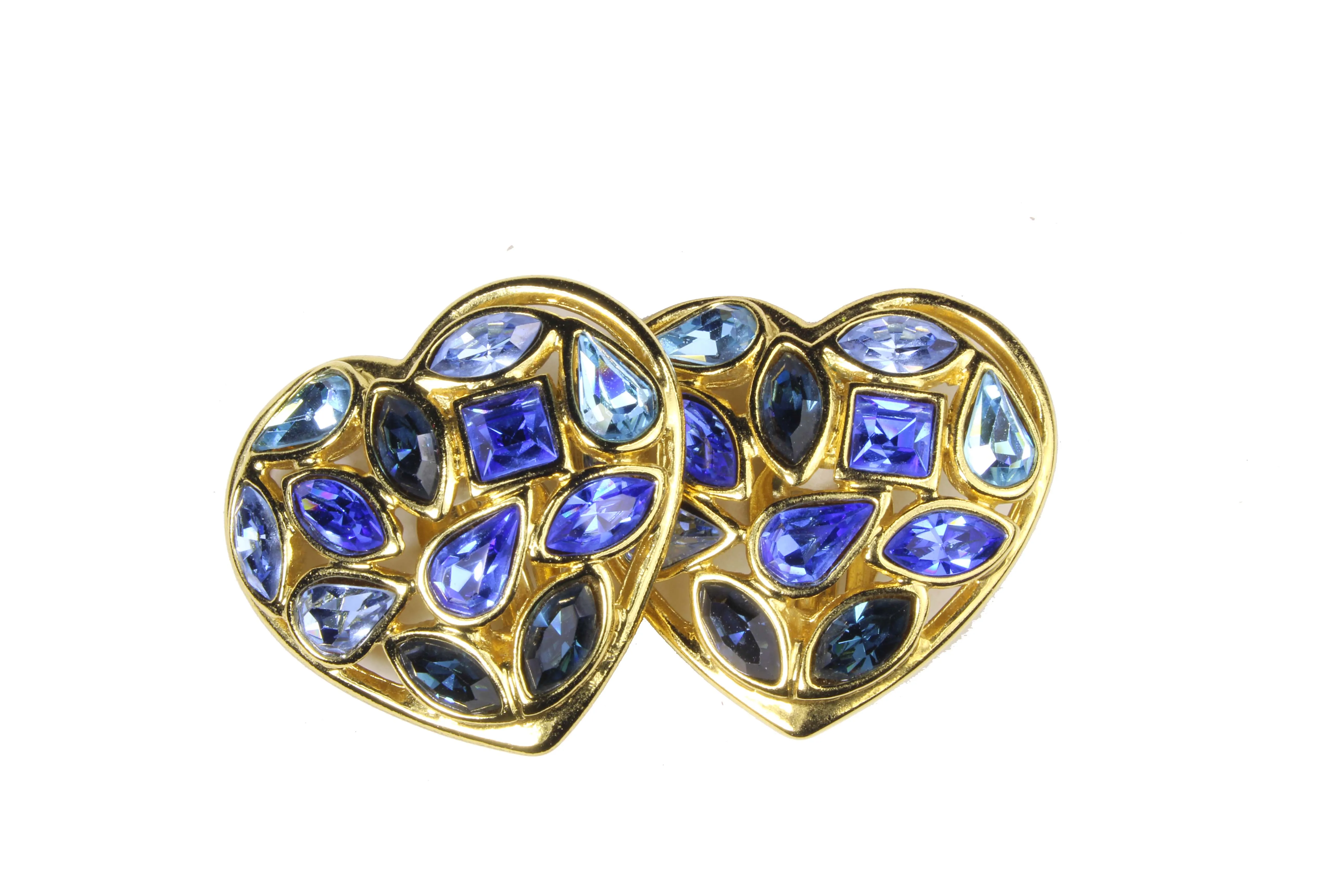 YVES SAINT LAURENT heart blue rhinestones earrings