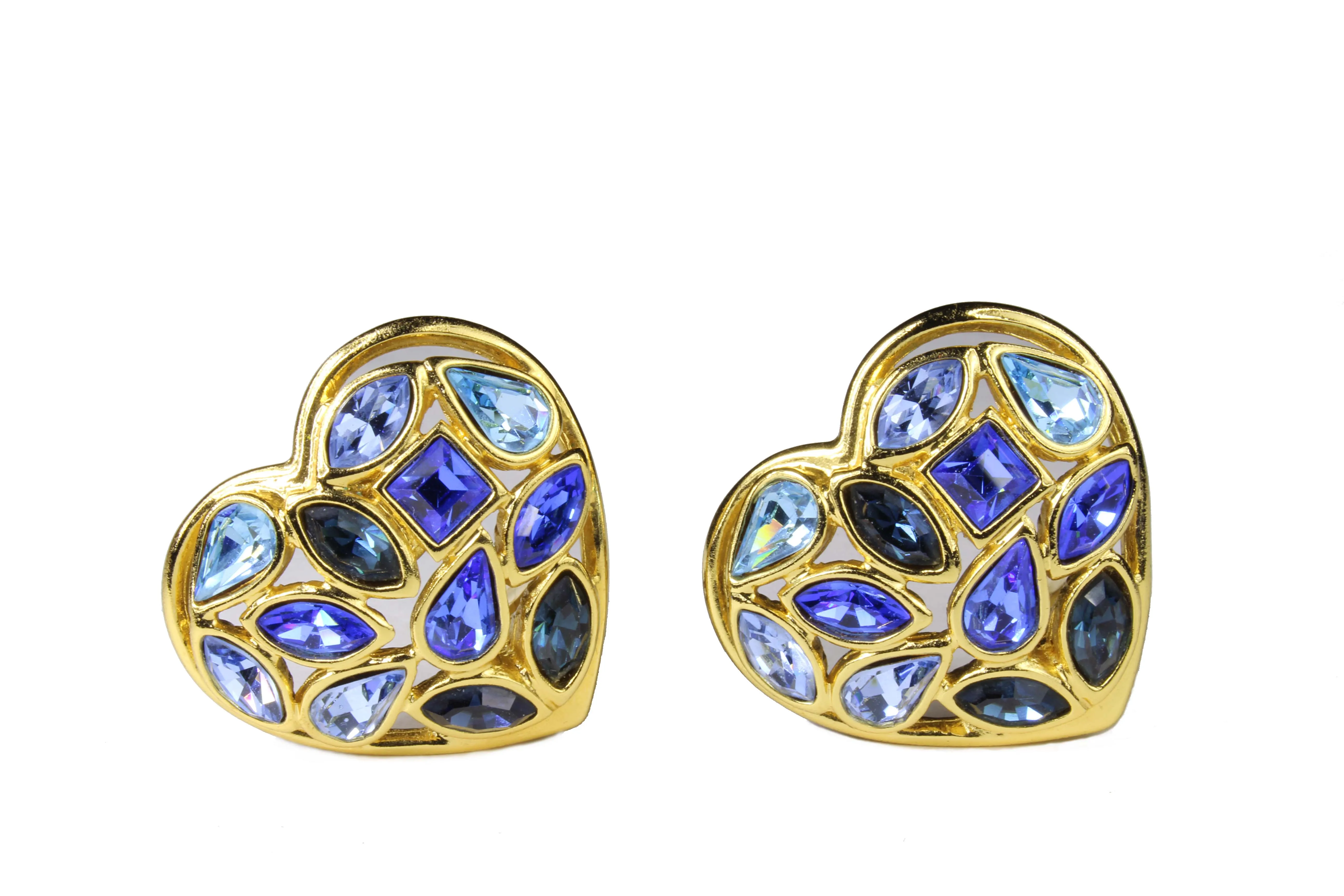 YVES SAINT LAURENT heart blue rhinestones earrings