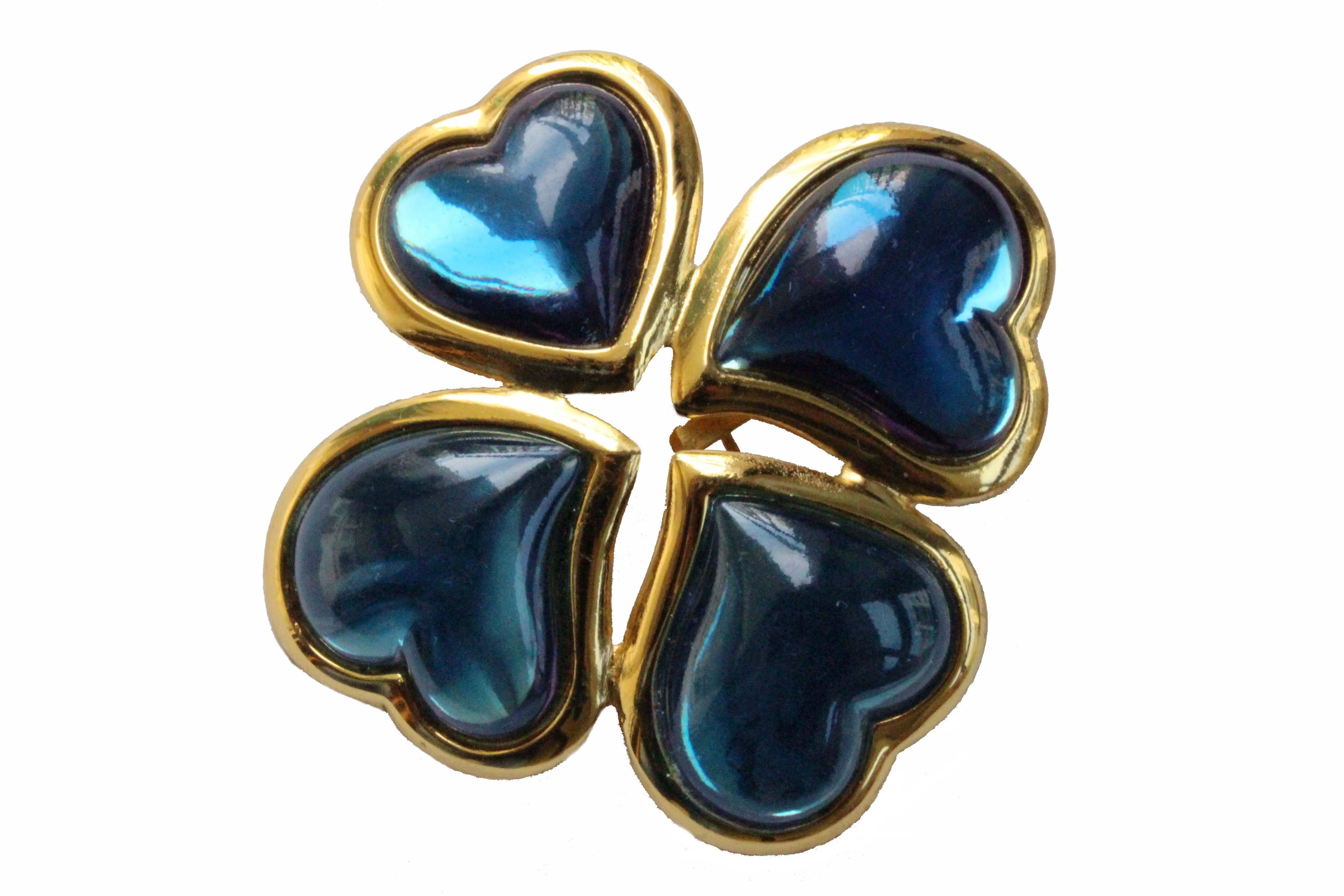 YVES SAINT LAURENT large blue clover brooch pendant