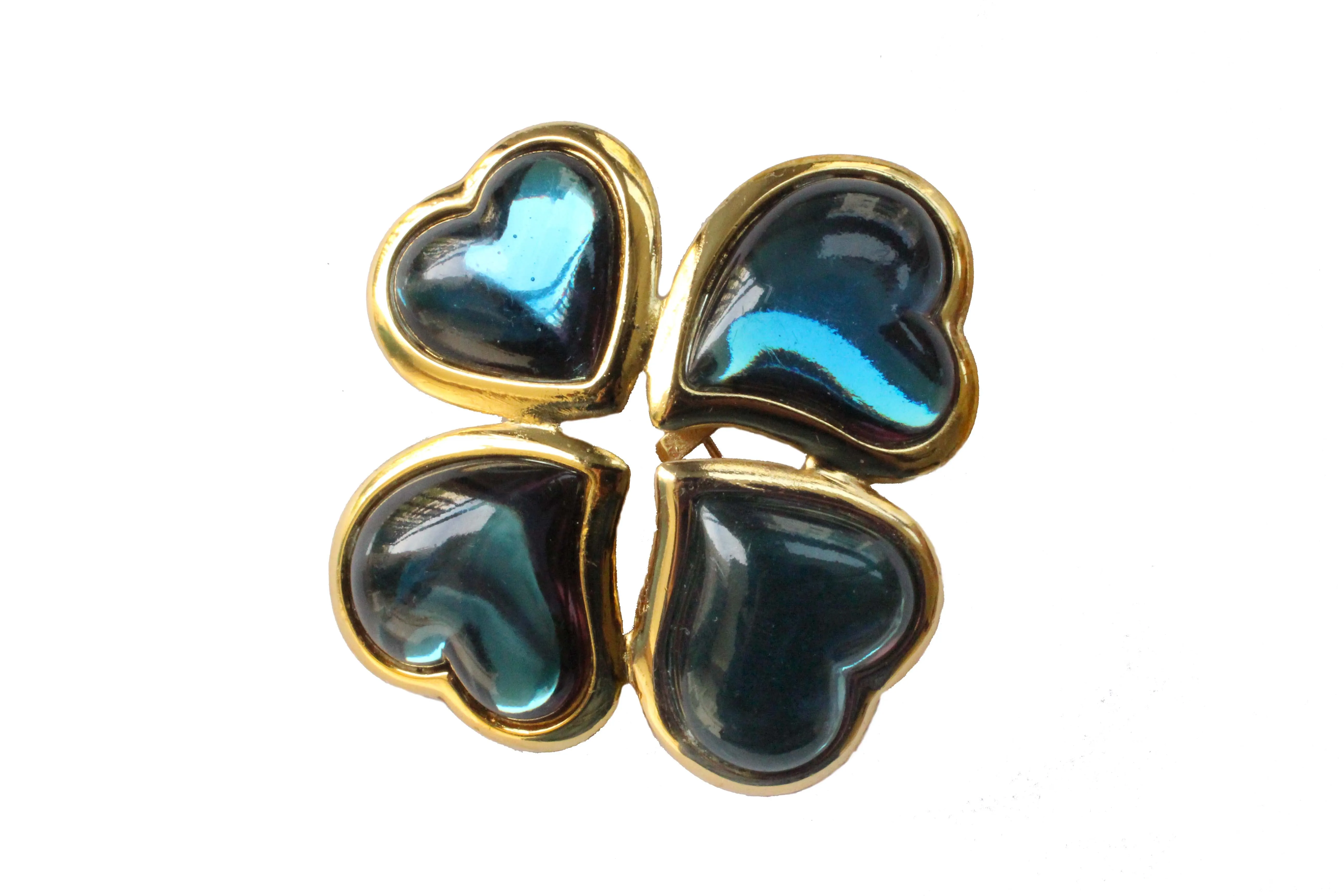 YVES SAINT LAURENT large blue clover brooch pendant