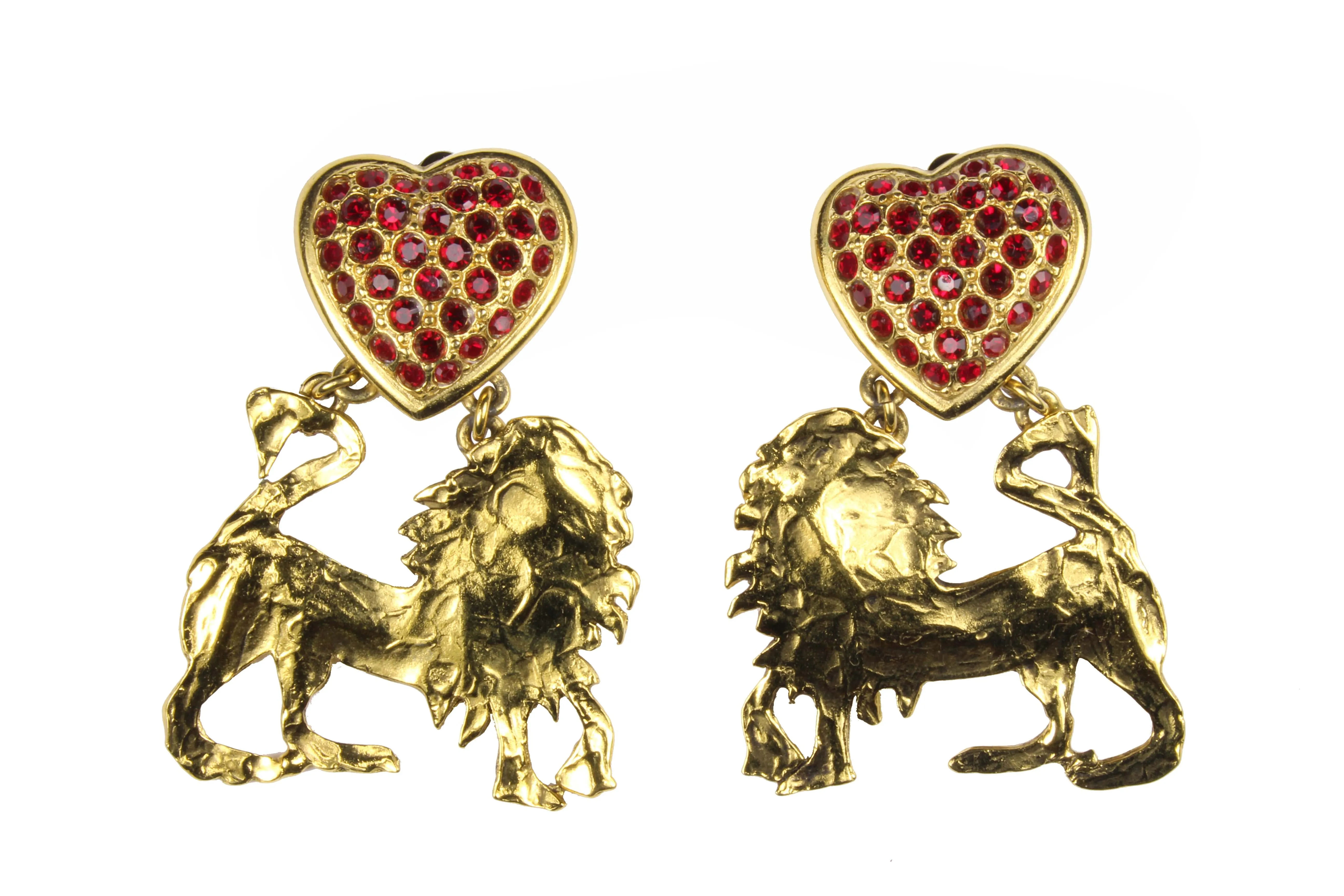 YVES SAINT LAURENT lion red heart earrings