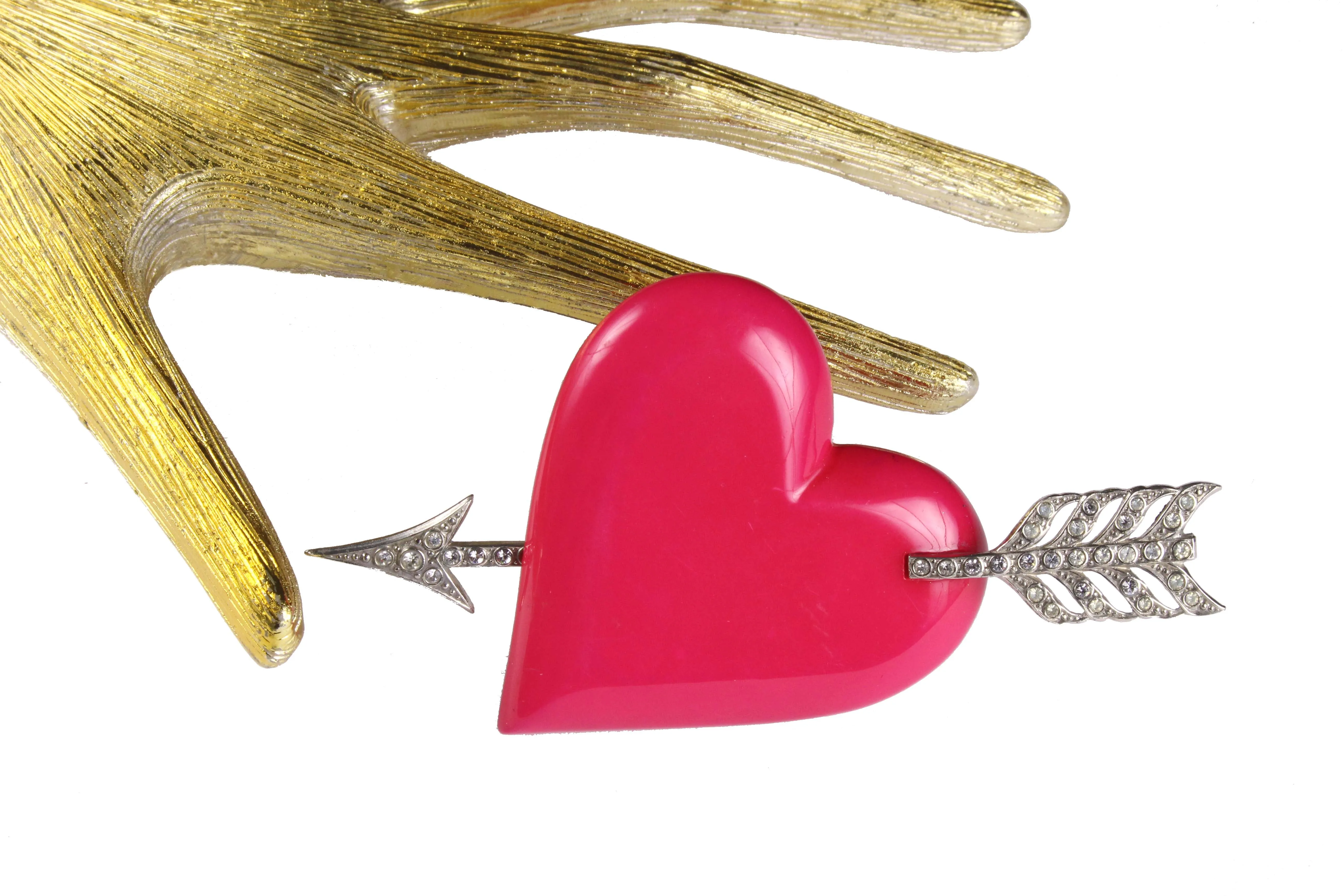 Yves Saint Laurent red heart & arrow brooch